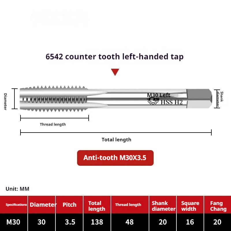 2112-M2 reverse thread machine with tap stainless steel special left tooth straight groove tap, left rotary wire tap, high-speed steel tapping Shandong Denso Pricision Tools Co.,Ltd.